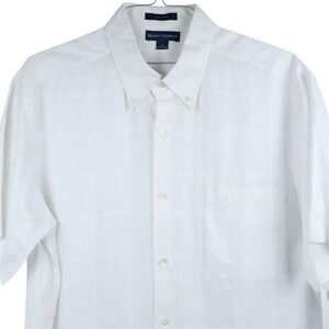 Grant Thomas Mens XL Pure Linen Short Sleeve Button Down Shirt White NOS